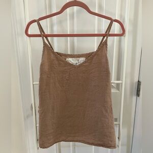 notPERFECTLINEN Treviso Linen Camisole in Taupe size Small S